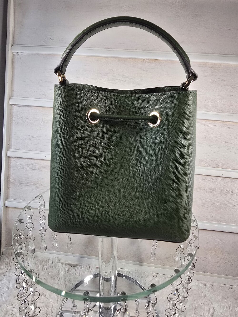 Michael Kors Green Saffiano Leather mini Bucket Bag only - Picture 3 of 14